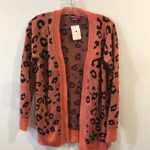 SAY WHAT? Leopard Print Long Sleeve Sweater Jacket